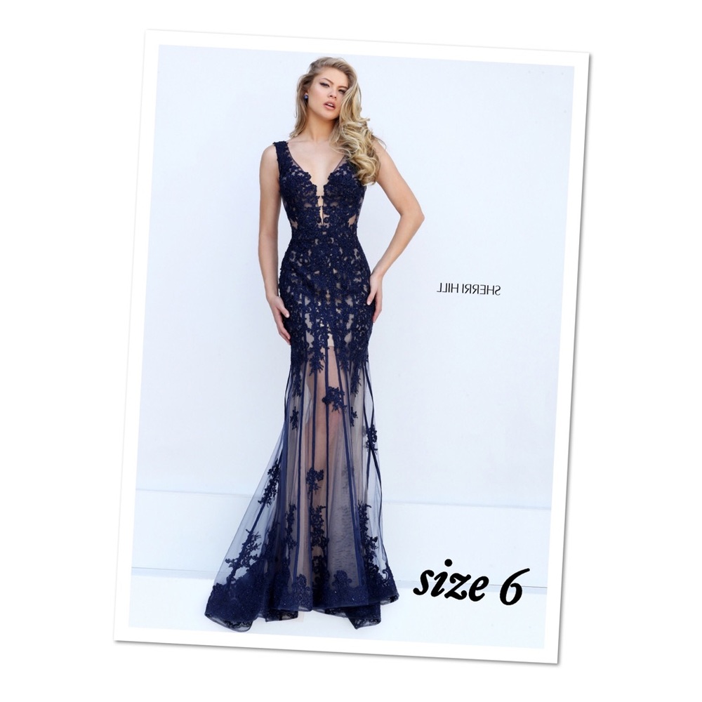 Sherry Hill Lace Illusion Prom Dress LN